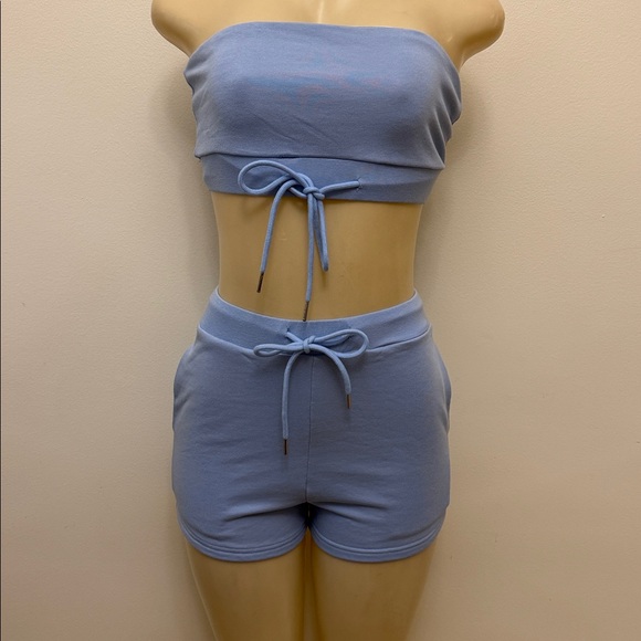 superdown Pants - Superdown Light Blue Athletic Lounge Shorts and Tube Top Set Size XS